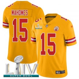 Chiefs #15 Patrick Mahomes Gold Super Bowl LIV 2020 Youth Stitched NFL Limited Inverted Legend Jersey