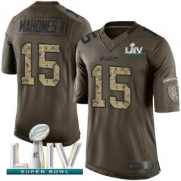 Chiefs #15 Patrick Mahomes Green Super Bowl LIV 2020 Youth Stitched NFL Limited 2015 Salute To Service Jersey