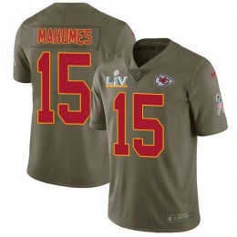 Chiefs #15 Patrick Mahomes Olive Youth Super Bowl LV Bound Stitched NFL Limited 2017 Salute To Service Jersey