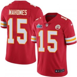 Chiefs #15 Patrick Mahomes Red Team Color Super Bowl LVII Patch Youth Stitched NFL Vapor Untouchable Limited Jersey
