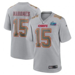 Chiefs #15 Patrick Mahomes Youth Super Bowl LVII Patch Atmosphere Fashion Game Jersey – Gray