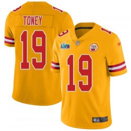 Chiefs #19 Kadarius Toney Gold Super Bowl LVII Patch Youth Stitched NFL Limited Inverted Legend Jersey