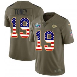 Chiefs #19 Kadarius Toney Olive/USA Flag Super Bowl LVII Patch Youth Stitched NFL Limited 2017 Salute To Service Jersey