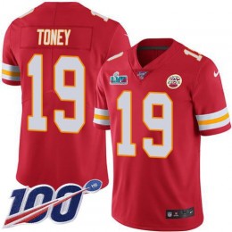 Chiefs #19 Kadarius Toney Red Team Color Super Bowl LVII Patch Youth Stitched NFL 100th Season Vapor Limited Jersey