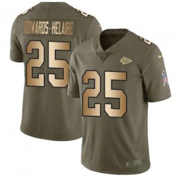 Chiefs #25 Clyde Edwards-Helaire Olive/Gold Youth Stitched NFL Limited 2017 Salute To Service Jersey
