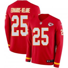 Chiefs #25 Clyde Edwards-Helaire Red Team Color Youth Stitched NFL Limited Therma Long Sleeve Jersey