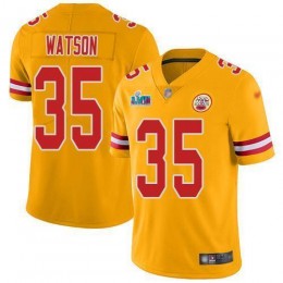 Chiefs #35 Jaylen Watson Gold Super Bowl LVII Patch Youth Stitched NFL Limited Inverted Legend Jersey