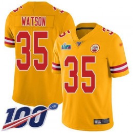 Chiefs #35 Jaylen Watson Gold Super Bowl LVII Patch Youth Stitched NFL Limited Inverted Legend 100th Season Jersey