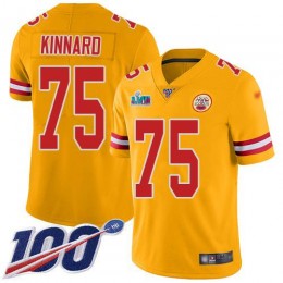 Chiefs #75 Darian Kinnard Gold Super Bowl LVII Patch Youth Stitched NFL Limited Inverted Legend 100th Season Jersey