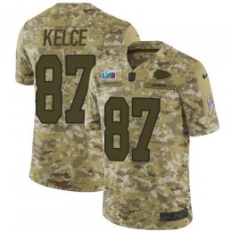 Chiefs #87 Travis Kelce Camo Super Bowl LVII Patch Youth Stitched NFL Limited 2018 Salute To Service Jersey