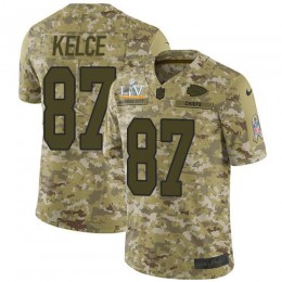Chiefs #87 Travis Kelce Camo Youth Super Bowl LV Bound Stitched NFL Limited 2018 Salute To Service Jersey