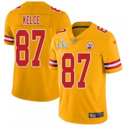 Chiefs #87 Travis Kelce Gold Youth Super Bowl LV Bound Stitched NFL Limited Inverted Legend Jersey