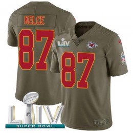 Chiefs #87 Travis Kelce Olive Super Bowl LIV 2020 Youth Stitched NFL Limited 2017 Salute To Service Jersey