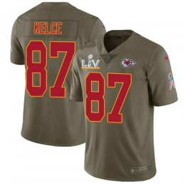 Chiefs #87 Travis Kelce Olive Youth Super Bowl LV Bound Stitched NFL Limited 2017 Salute To Service Jersey