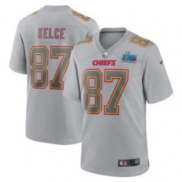 Chiefs #87 Travis Kelce Youth Super Bowl LVII Patch Atmosphere Fashion Game Jersey – Gray