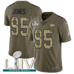 Chiefs #95 Chris Jones Olive/Camo Super Bowl LIV 2020 Youth Stitched NFL Limited 2017 Salute To Service Jersey