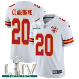 Kansas City Chiefs #20 Morris Claiborne White Super Bowl LIV 2020 Youth Stitched NFL Vapor Untouchable Limited Jersey
