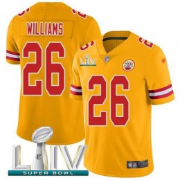 Kansas City Chiefs #26 Damien Williams Gold Super Bowl LIV 2020 Youth Stitched NFL Limited Inverted Legend Jersey