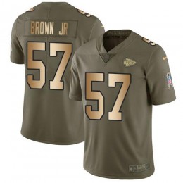Kansas City Chiefs #57 Orlando Brown Jr. Olive/Gold Youth Stitched NFL Limited 2017 Salute To Service Jersey