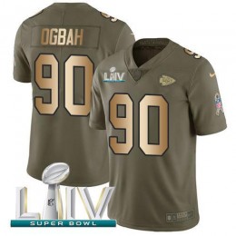 Kansas City Chiefs #90 Emmanuel Ogbah Olive/Gold Super Bowl LIV 2020 Youth Stitched NFL Limited 2017 Salute To Service Jersey