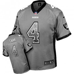 Raiders #4 Derek Carr Grey Youth Stitched NFL Elite Drift Fashion Jersey