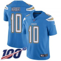Chargers #10 Justin Herbert Electric Blue Alternate Youth Stitched NFL 100th Season Vapor Untouchable Limited Jersey