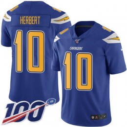 Chargers #10 Justin Herbert Electric Blue Youth Stitched NFL Limited Rush 100th Season Jersey