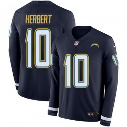 Chargers #10 Justin Herbert Navy Blue Team Color Youth Stitched NFL Limited Therma Long Sleeve Jersey