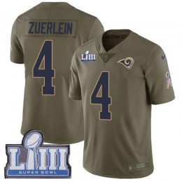 Los Angeles Rams #4 Greg Zuerlein Olive Super Bowl LIII Bound Youth Stitched NFL Limited 2017 Salute to Service Jersey