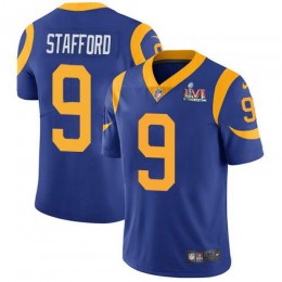 Rams #9 Matthew Stafford Royal Blue Alternate Super Bowl LVI Patch Youth Stitched NFL Vapor Untouchable Limited Jersey