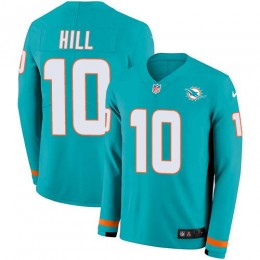 Dolphins #10 Tyreek Hill Aqua Green Team Color Youth Stitched NFL Limited Therma Long Sleeve Jersey