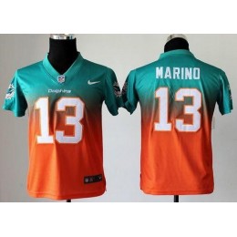 Dolphins #13 Dan Marino Aqua Green/Orange Youth Stitched NFL Elite Fadeaway Fashion Jersey