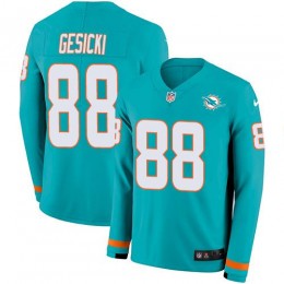 Dolphins #88 Mike Gesicki Aqua Green Team Color Youth Stitched NFL Limited Therma Long Sleeve Jersey