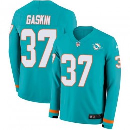 Miami Dolphins #37 Myles Gaskin Aqua Green Team Color Youth Stitched NFL Limited Therma Long Sleeve Jersey