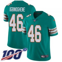 Miami Dolphins #46 Noah Igbinoghene Aqua Green Alternate Youth Stitched NFL 100th Season Vapor Untouchable Limited Jersey