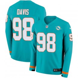 Miami Dolphins #98 Raekwon Davis Aqua Green Team Color Youth Stitched NFL Limited Therma Long Sleeve Jersey