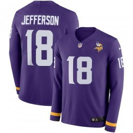 Vikings #18 Justin Jefferson Purple Team Color Youth Stitched NFL Limited Therma Long Sleeve Jersey