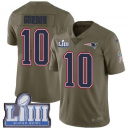New England Patriots #10 Josh Gordon Olive Super Bowl LIII Bound Youth Stitched NFL Limited 2017 Salute to Service Jersey