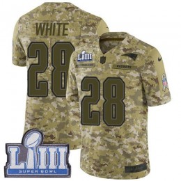 New England Patriots #28 James White Camo Super Bowl LIII Bound Youth Stitched NFL Limited 2018 Salute to Service Jersey