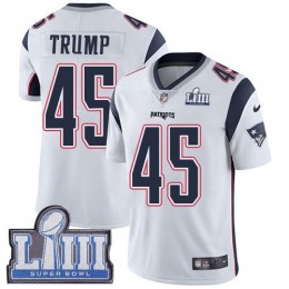 New England Patriots #45 Donald Trump White Super Bowl LIII Bound Youth Stitched NFL Vapor Untouchable Limited Jersey