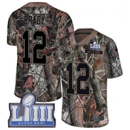 Patriots #12 Tom Brady Camo Super Bowl LIII Bound Youth Stitched NFL Limited Rush Realtree Jersey