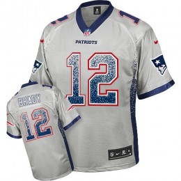 Patriots #12 Tom Brady Grey Youth Stitched NFL Elite Drift Fashion Jersey