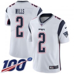 Patriots #2 Jalen Mills White Youth Stitched NFL 100th Season Vapor Limited Jersey