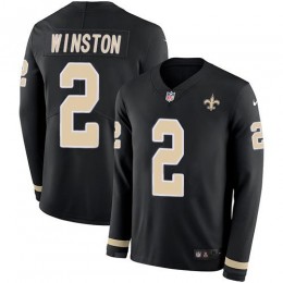 New Orleans Saints #2 Jameis Winston Black Team Color Youth Stitched NFL Limited Therma Long Sleeve Jersey