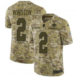 New Orleans Saints #2 Jameis Winston Camo Youth Stitched NFL Limited 2018 Salute To Service Jersey