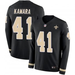 Saints #41 Alvin Kamara Black Team Color Youth Stitched NFL Limited Therma Long Sleeve Jersey