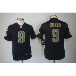 Saints #9 Drew Brees Black Impact Youth Stitched NFL Limited Jersey