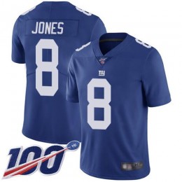Giants #8 Daniel Jones Royal Blue Team Color Youth Stitched NFL 100th Season Vapor Limited Jersey