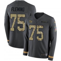 New York Giants #75 Cameron Fleming Anthracite Salute to Service Youth Stitched NFL Limited Therma Long Sleeve Jersey