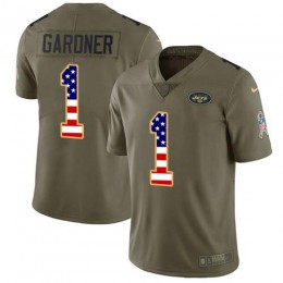 Jets #1 Ahmad Sauce Gardner Olive/USA Flag Youth Stitched NFL Limited 2017 Salute To Service Jersey